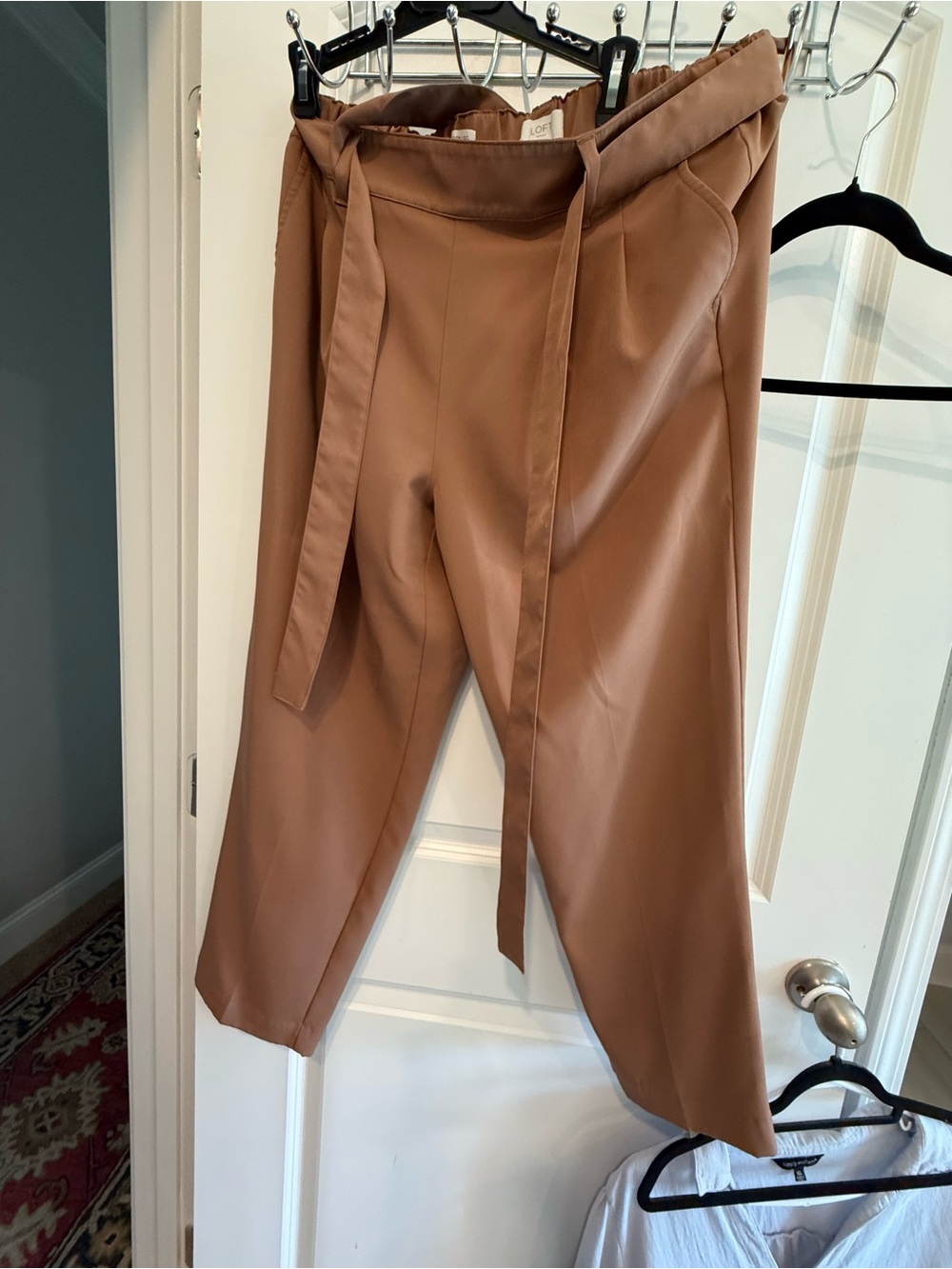 LOFT Cropped Paperbag Waist Pants in Camel Brown